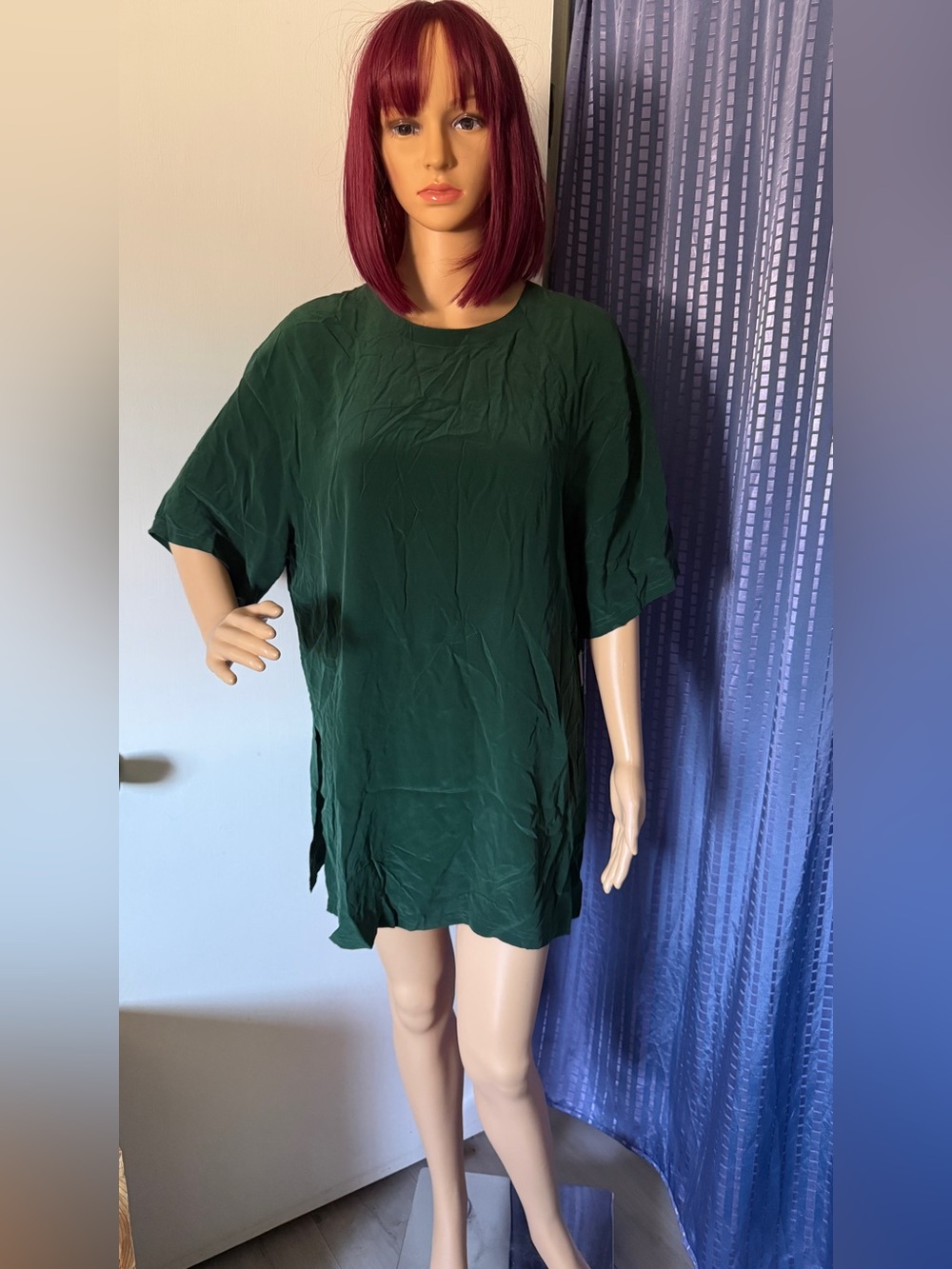 Jacqueline Ferrar Vintage 100% Silk Tunic Emerald Green Size L NWT